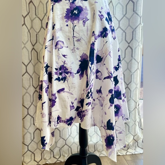 EUC DKNY White & Purple Floral Handkerchief Hem Fit-&-Flare Dress - Picture 6 of 16